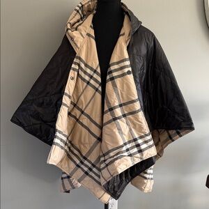 NWT RainRaps Reversible Black and Tan Plaid Women's Poncho